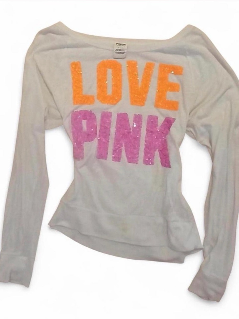 LOVE PINK Sequined Graphic Long-Sleeve Top - White